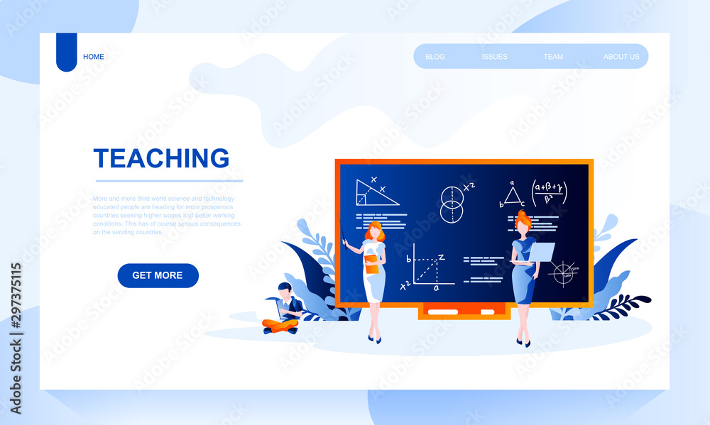 Leinwandbilder Teaching vector landing page template with header. Education web banner, homepage design with flat illustrations