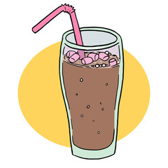 Cocoa in glass with a marshmelow. Vector illustration