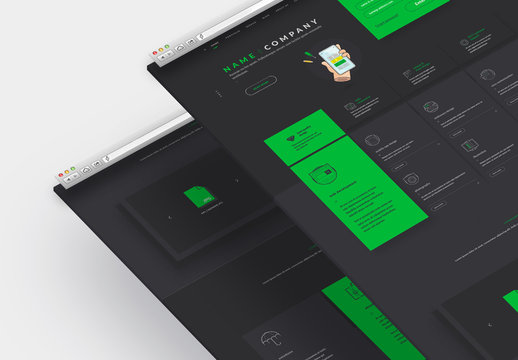 Dark Company Website Layout with Green Accents