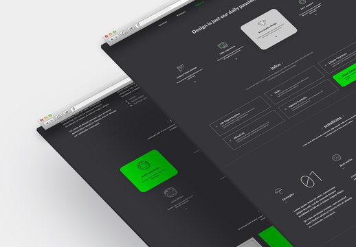 Dark Company Website Layout with Green Accents