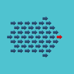 Red arrow as a leader among others, leadership, teamwork, motivation, stand out of the crowd concept, EPS10 vector