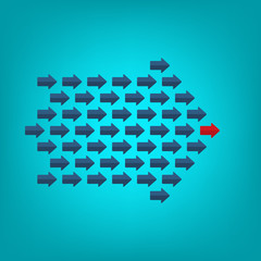 Red arrow as a leader among others, leadership, teamwork, motivation, stand out of the crowd concept, EPS10 vector