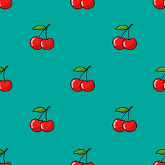 cherry seamless doodle pattern, vector illustration