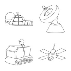 Vector illustration of space and galaxy sign. Set of space and travels stock vector illustration.