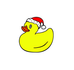 Rubber duck in  Christmas hat.