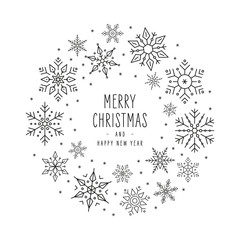 Christmas snowflakes elements wreath circle greeting card with white background