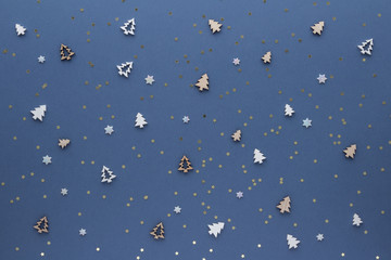 Christmas composition. Fir star top view background with copy space for your text. Flat lay.