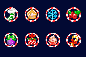 Set Christmas icons. Vector New Year decoration. Illustration of Xmas festive Christmas isolated symbols.
