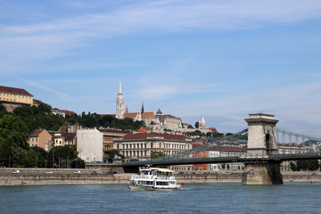 Fototapeta na wymiar Chain bridge on Danube river landmark Budapest Hungary