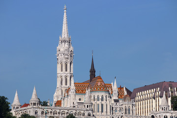 Fototapeta premium Matthias church and Fishermans bastion towers Budapest Hungary