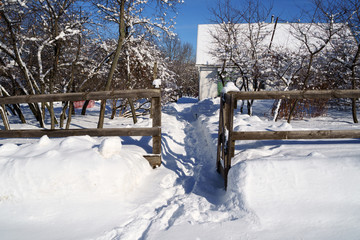 Winter house on winter snowy panoramic landscape