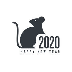 Chinese New Year 2020 year of the rat, rat in the geometry of the golden ratio, on a white background,  minimalism style, two thousand twenty Text Design. Vector illustration.