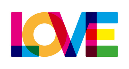 Love text in colorful style. Geometric and flat.