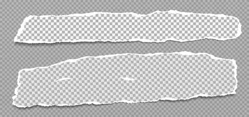 Piece of ripped white paper strips with torn edges and soft shadow for text are on dark grey squared background. Vector illustration