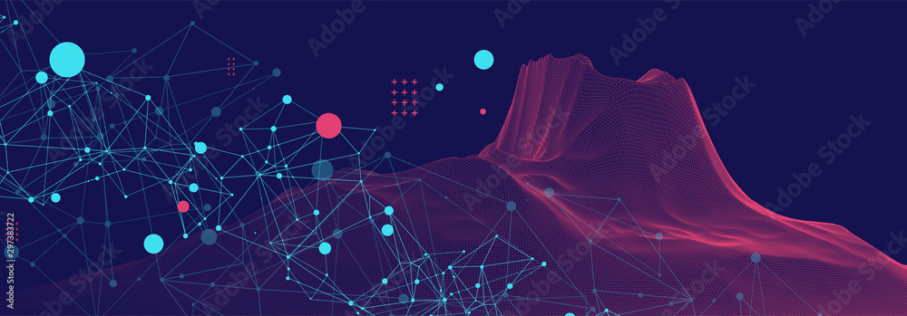 Wall mural template for science and technology presentation. plexus style background.