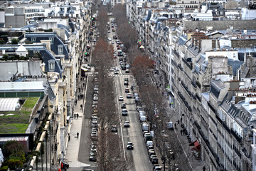 Paris, France - January 13th 2019 : View of Paris from the triumphal arch. You can see a residential avenue.