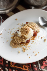 Turkish Pumpkin Dessert with Tahini, Ice Cream and Walnut, Tahinli Kabak Tatlisi.