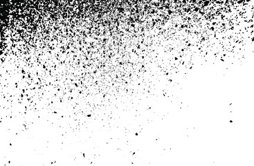 Small uneven spots and particles of debris. Abstract vector texture.  Distressed uneven background. Grunge texture overlay with fine grains isolated on white background. Vector illustration. EPS10.