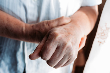 Older woman hands. Rheumatism, arthritis, joint pain