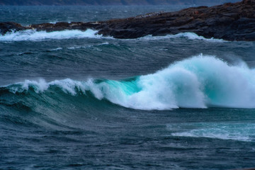 Stormy waves at Barents Sea, Arctic Ocean. Kola Peninsula, Murmansk region in Russia