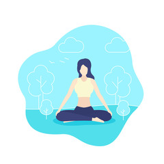 yoga, girl meditates in park, vector