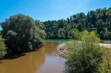 The confluence of the Lavant and Drava rivers in Lavamund, Carinthia Austria