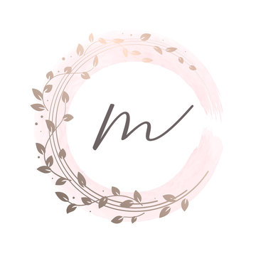 Floral wreath on watercolour background. Feminine logo template for beautiful brand