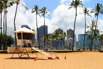 The beach guard tower in Honolulu