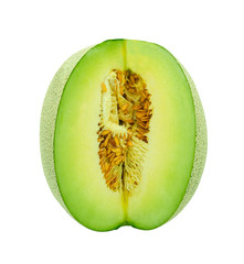 fresh honey dew cutting isolated on whited background with clipping path