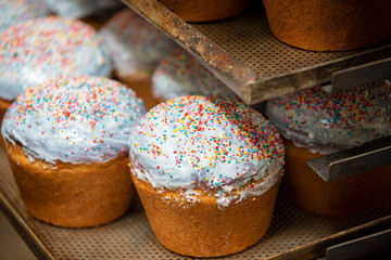 Industrial production of Easter cakes.
