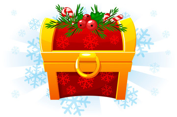 Christmas chest in cartoon style. Festive Chest. Icon for the 2D game.