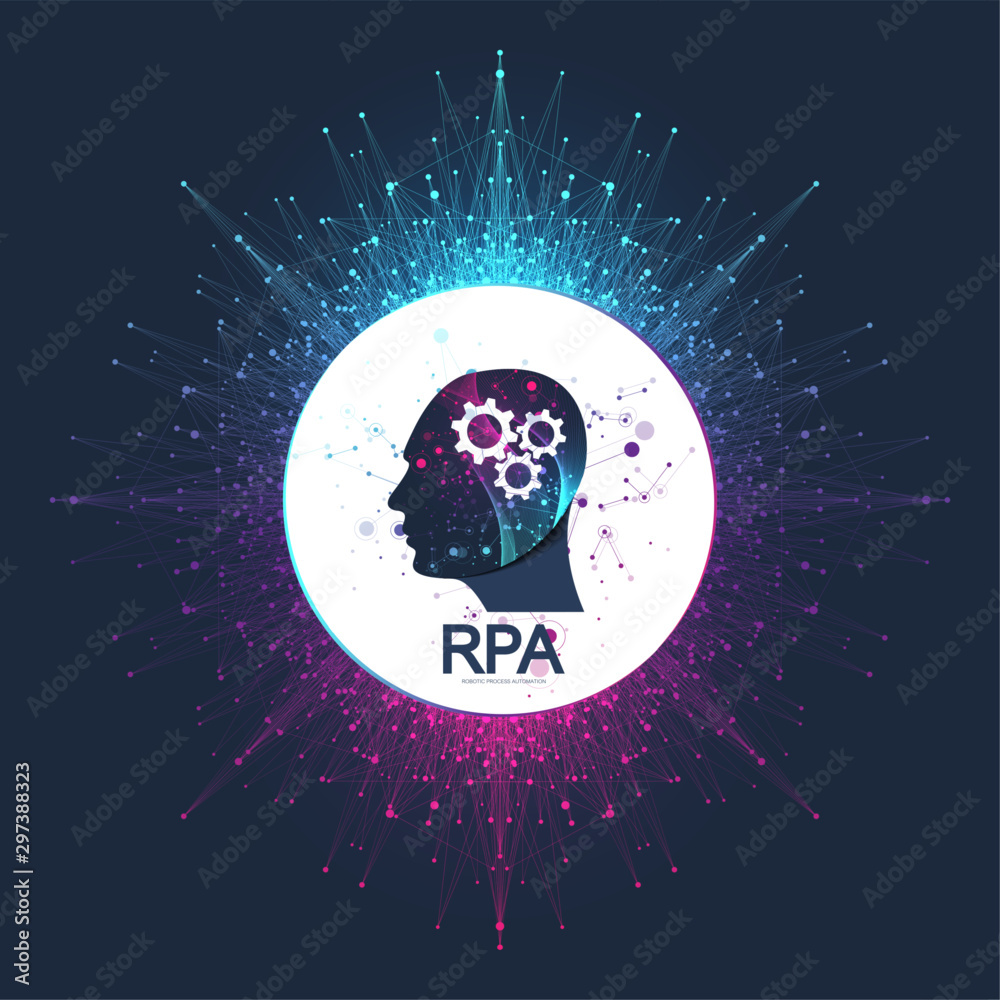 Poster rpa robotic process automatisation. futuristic banner template concept rpa. innovation technology. a