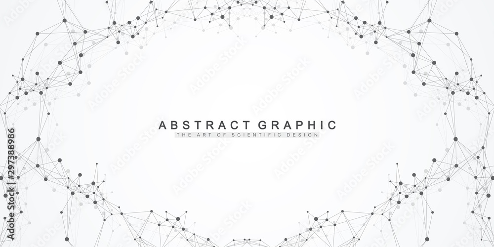 Aufkleber Big data visualization. Geometric abstract background visual information complexity. Futuristic infographics design. Technology background with connected line and dots, wave flow. Vector illustration