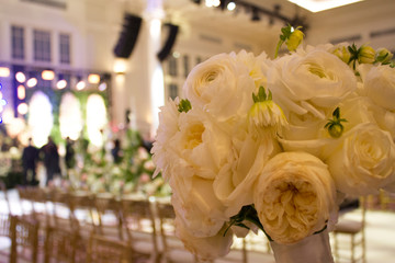 Bridal bouquet of flowers. Wedding, romantic, love, couple, white rose, space for text, celebration, marketing concept. Social Media.    