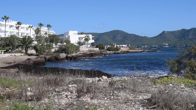 Seafront between Cala Bona and Cala Millor on a warm and sunny day in October,