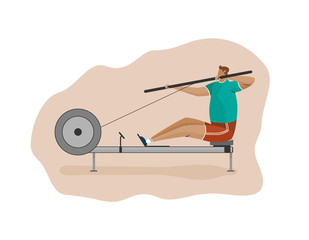 character man rower on kayak machine flat illustration