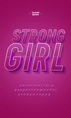 Soft Pink font with Letters, Numbers and Symbols. Decorative 3D alphabet with different texture. Vector illustration.