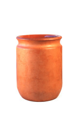 Flour storage container isolated on white background. Empty ceramic pot.