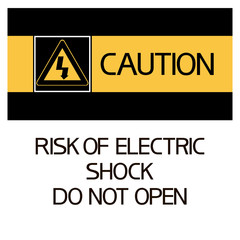 Risk of electric shock.Do not open. Illustratively graphic hazard warning poster contact  with this technology.