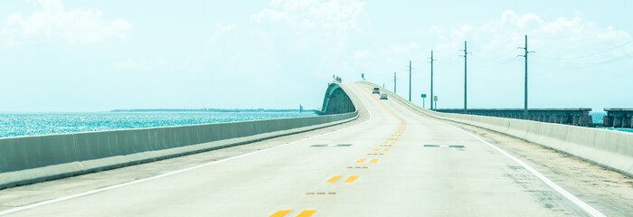Panorama of Road US1 to Key West over Florida keys - obrazy, fototapety, plakaty