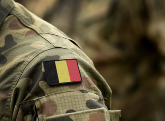 Flag of Belgium on military uniform. Belgium, Army, troops, soldier (collage).