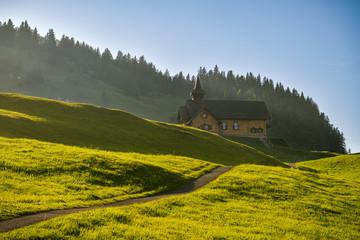 Small wooden church in village of Stoos in canton of Schwyz