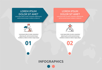 Vector infographic flat template rectangle and arrow for two diagrams, graph. Business concept with 2 labels. For content, flowchart, step for step, timeline, levels, marketing, presentation