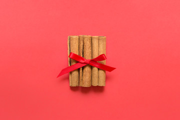 Cinnamon sticks with red bow