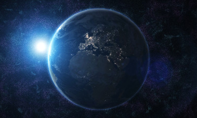 Fototapeta na wymiar View of blue planet Earth in space with her atmosphere Europe continent 3D rendering. - İllüstrasyon 