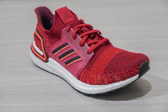 31: Close-Up on The New Adidas Ultra Boost 2019 Red Maroon on August 31,2019 Stock Photo | Adobe Stock