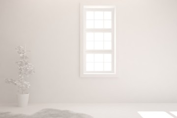 Fototapeta premium Empty room in white color. Scandinavian interior design. 3D illustration
