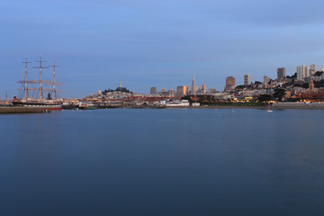 San Francisco at dusk with a Vessel