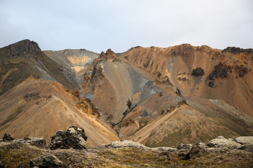 Beautiful rocky mountains at Landmannalaugar highlands
