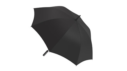 Umbrella parasol open black, back view. 3D rendering